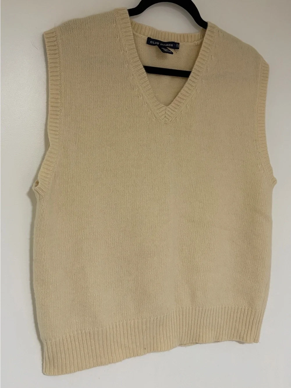 Club Monaco Men’s 100% Lambs Wool Cream Sweater Vest Size XL